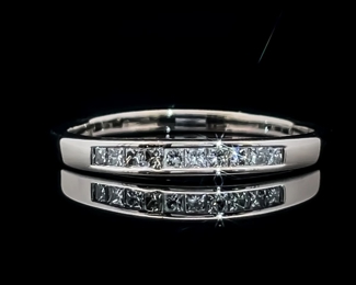 Diamond Princess Channel Band in 14k White Gold, Slim Ring - Perfect for Stacking