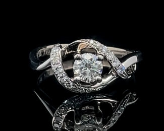.49 Carat Diamond Round Brilliant Solitaire Halo Infinity Love Knot Ring in 18k White Gold w/ Independent Appraisal - Replacement Value $2,000
