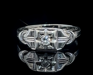 Vintage Estate Find! 1940's Old European Cut Diamond Art Deco Antique Openwork Ring in 18k White Gold