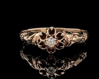 Vintage Estate Find! Diamond Old European Cut Solitaire Flower Bouquet Filigree Ring in 14k Yellow Gold