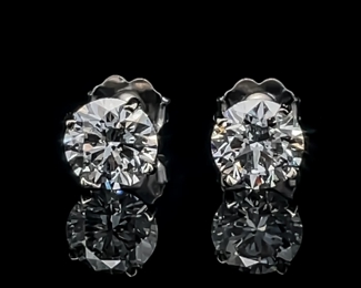 2.17 Carat Diamond Round Brilliant Cut Solitaire Stud Earrings in 14k White Gold - Excellent Cut, w/ IGI Certification Report; $5,250 Retail