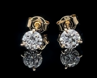 0.55 Carat Round Brilliant Cut Diamond Three-Prong Martini Stud Earrings in 14k Yellow Gold