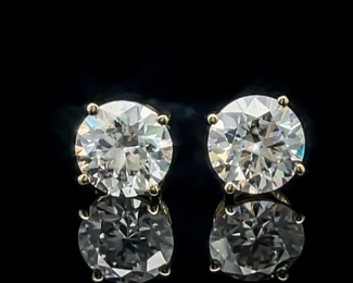 Captivating Round Moissanite 3.00 Carat Stud Earrings in 14K Yellow Gold, Ideal Size $1780 Retail