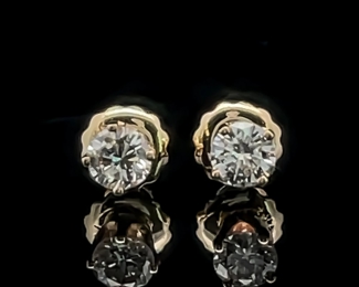 0.50 Carat Classic Diamond Round Brilliant Cut Solitaire Stud Earrings in 14k Yellow Gold, Screw Backs, Elegant Tulip Prong Setting