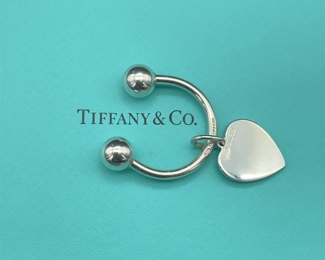 Tiffany & Co. Key Ring w/ Return to Tiffany Heart Charm Dangle - 925 Sterling Silver