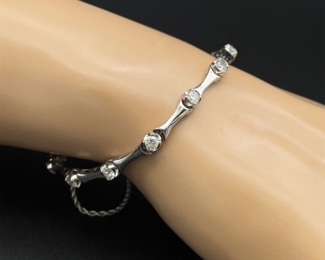 2.08 Carat Diamond Elongated Bar Link Tennis Bracelet w/ Rope Chain Safety Catch in 14k White Gold