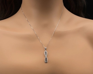 Fancy Blue-Green Diamond & White Diamond Infinity Symbol Journey Pendant in White Gold, Retail Value $1400 w/ Tag