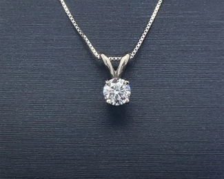 Diamond Round Brilliant Solitaire Split Bail Pendant in 14k White Gold - VVS Clarity/D-E Color