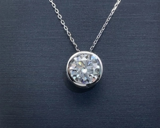 Timeless Elegance: 2.00 Carat Moissanite Bezel Set Solitaire Necklace in 14K White Gold