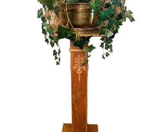 Antique Brass Plant Pot on French Style Rolling Pedestal Table