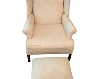 Custom Upholstered Wingback Chair with Ottoman