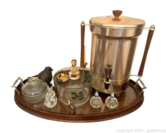 Large Vintage Wood Tray and Assortment of Lovely Collectibles