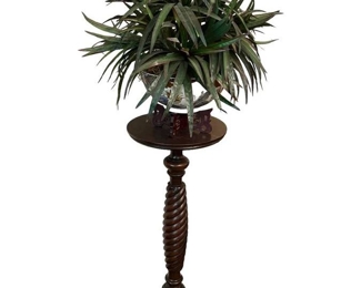 Oriental Style Plant Pot Bowl on Wood Pedestal Table