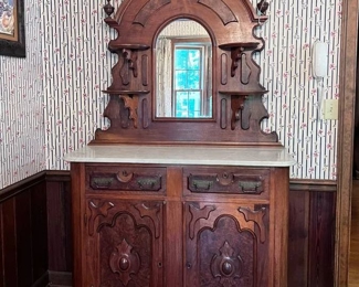 Victorian Walnut and Marble Top Sideboard