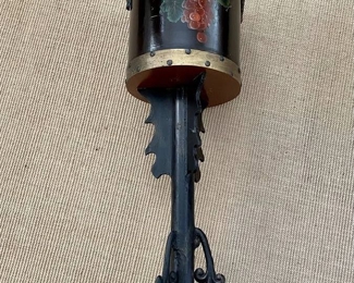 Wood Barrel Bucket PlantStand of Faux Iron Base