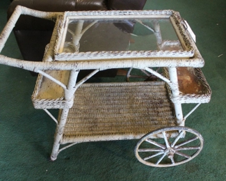 ANTIQUE WICKER TEA CART