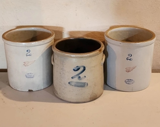 Salt Glazed 2 Gallon Crock & Red Wing 2 Gallon Crocks