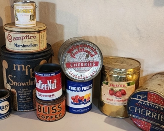 Antique Tins including Campfire Marshmallows Tin