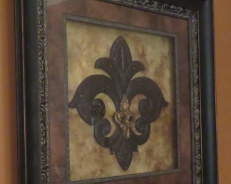 Framed jeweled fleur-de-lis in shadowbox frame