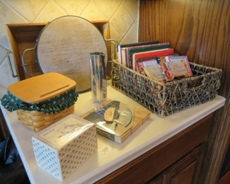Longaberger basket, cookbooks