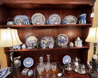 Assorted blue and white china