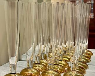 (9) Mikasa South Hampton Gold Champagne Flutes