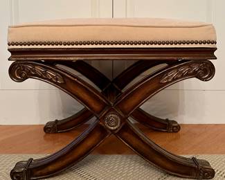 Ethan Allen X-Base Ottoman with Nailhead Trim