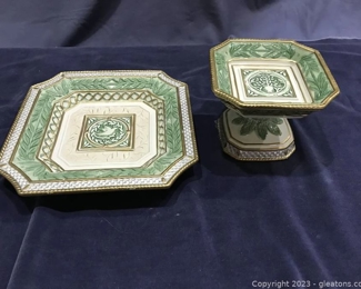 Fabulous FITZ and Floyd Gregorian Green Dove Canape Plate Pedestal Candy Dish