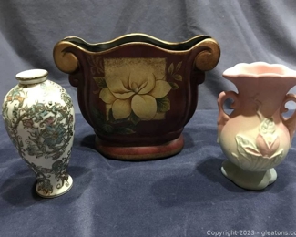 Hull and Chinoiserie Vases Plus Vase Planter