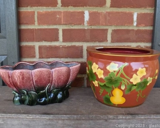 Hull Oblong Planter and ChinaPottery Fish Bowl Pot Planter