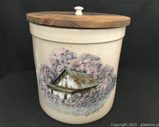 Impressive Crown Crock Hand Painted Barn Scene Signed by Artist