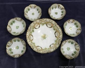 Incredible Nippon Heavy Encrusted Gold Large Bowl and 6 Matching Berry Bowls