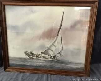 Outstanding Water Color of Sailboat Signed by Artist