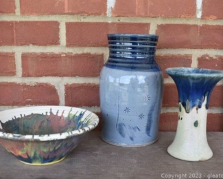 Three Pottery Pieces Two are Signed