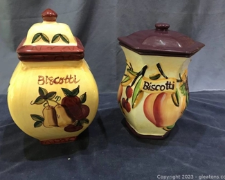 Two Vintage Nonnis Biscotti Lidded Jars