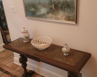 Entry Table with Tile Top and Sea Scape Art