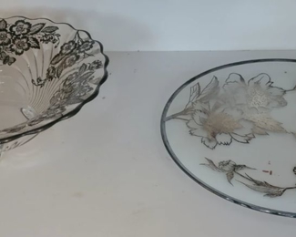 Silver overlay Bows and platter