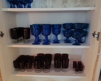 Norikkkkkkkkake Blue Water Goblets and Vtg Noritake Perspective Peacock Blue Sherbets along with Lenox Tuxedo Stemware