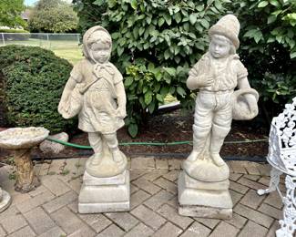 Cement Boy & Girl Statues - 39" from Base to Top