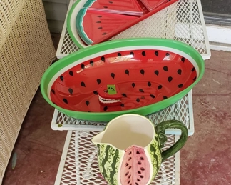 Wrought iron nesting tables, watermelon decor