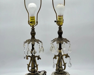 (2) 27” Ornate Bronze Table Lamps With Marble Base

