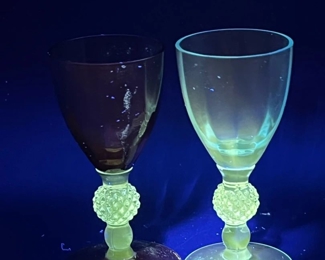 (2) Matching Antique Crystal Shot Glasses, UV Reactive
