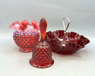 (3) Fenton Hobnail Cranberry Glass Pieces
