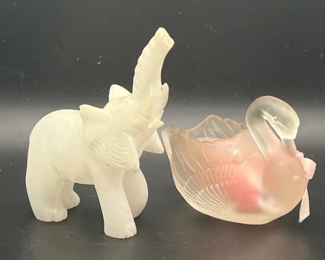 (4) Animal Sculptures Lead Crystal Swans Bird Elephant
