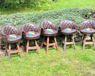 (5) Vintage Brothers MCM Whiskey Barrel Swivel Chairs
