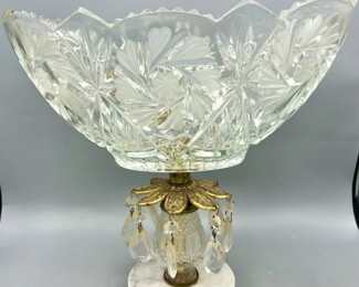 Vintage Cut Crystal Fruit Compote Bowl With Prisms
