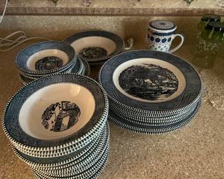 Vintage 1950s Currier & Ives "The Old Grist Mill" dinnerware