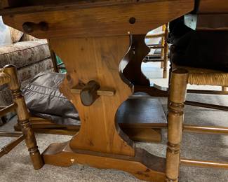 octagonal dining table; ladderback chairs