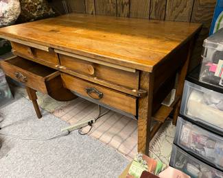Antique Primitive Wooden Possum Belly work table