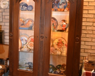 one of 2 matching antique display cabinets